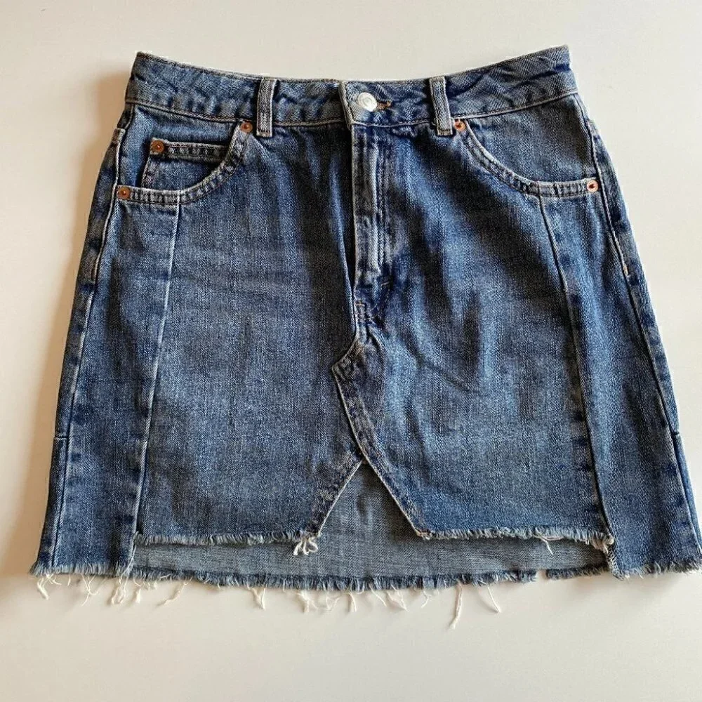 Topshop MOTO Denim Patchwork Mini Skirt Size 6